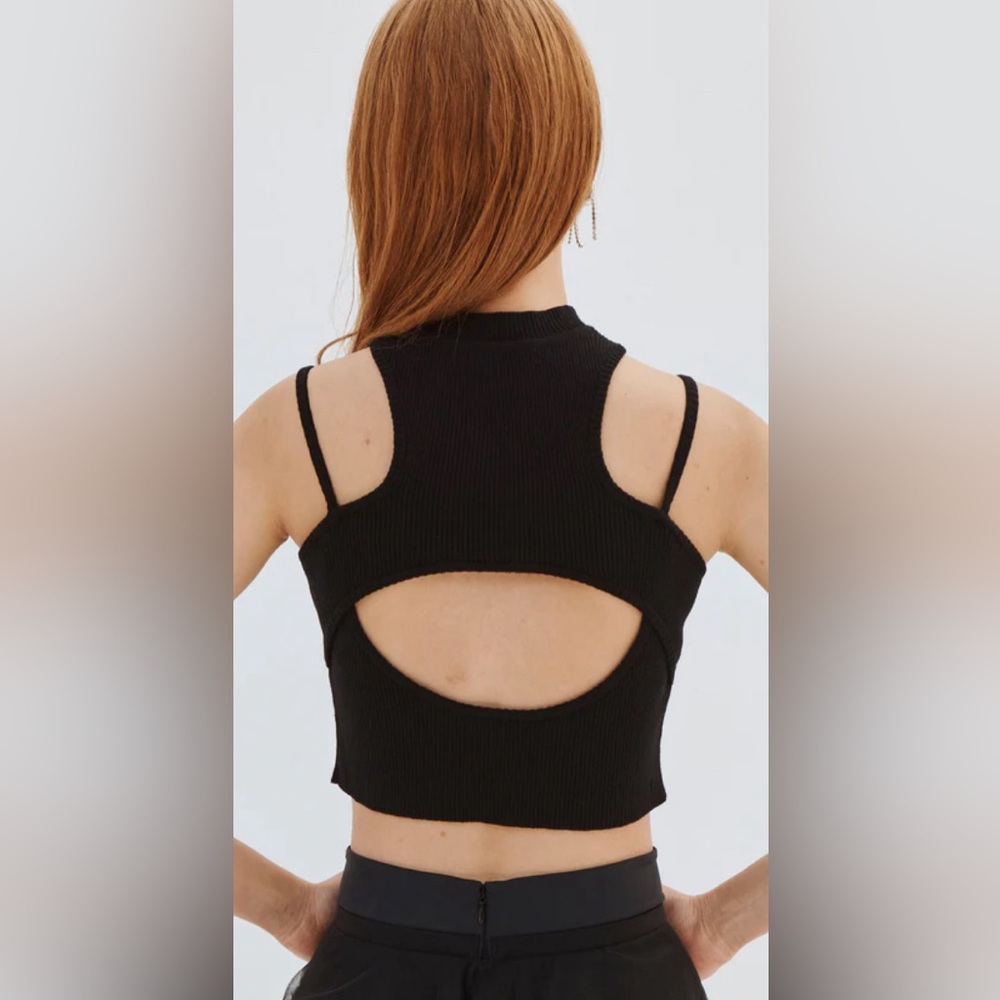 Monse Black Halter Lace Front Neck Knit Crop Top Size Small - Picture 2 of 6